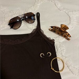 Elegant Brown Lace Trim Cami Top